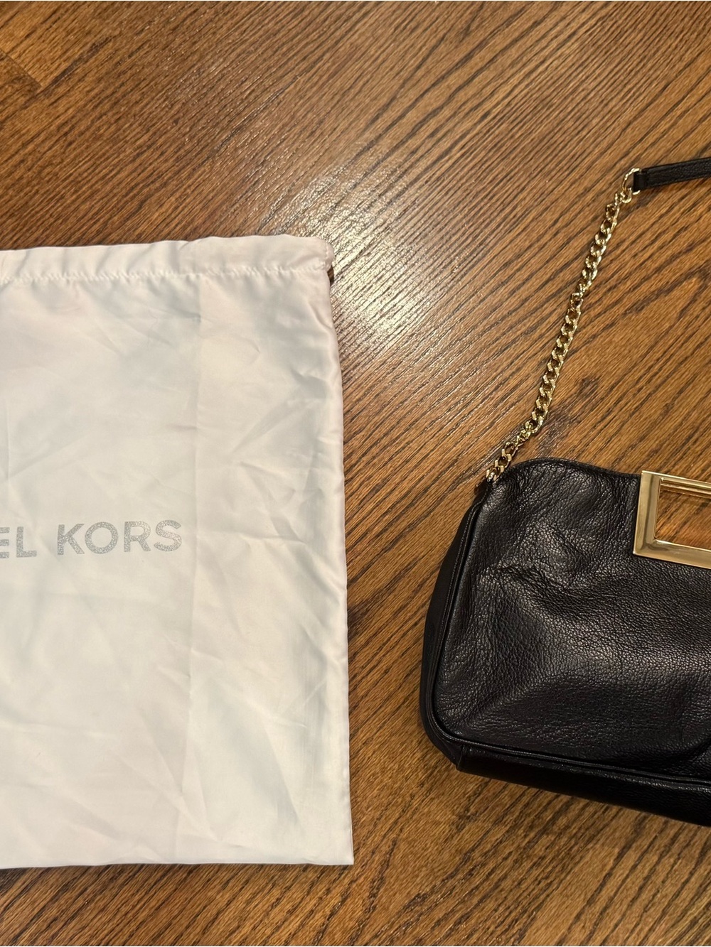 Michael Kors Black Leather Crossbody with Gold Chain